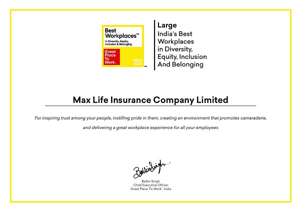 Max Life Recognized Among India’s Best Workplaces for DEIB, Women and Millennials by GPTW