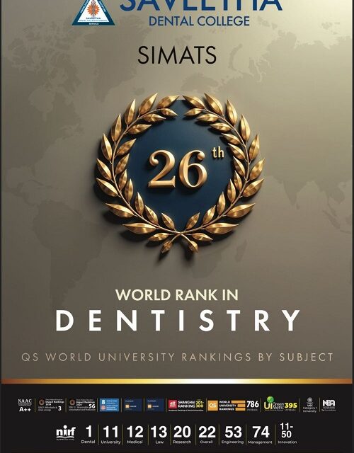 SIMATS Saveetha Joins India’s Elite in Global Rankings: Secures 26th Position in QS World University Rankings by Subject