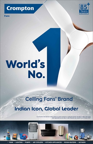 Crompton Brings India to the Global Stage through its Recognition as World's No.1 Ceiling Fan Brand